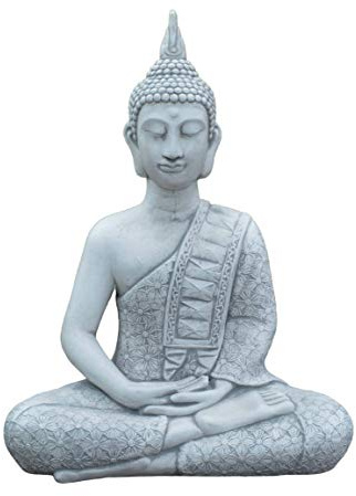 gartendekoparadies.de Thailändische Buddha Statue, Grau, 59 cm, 33 kg | Statue, Steinguss, Frostsicher, Außenbereich