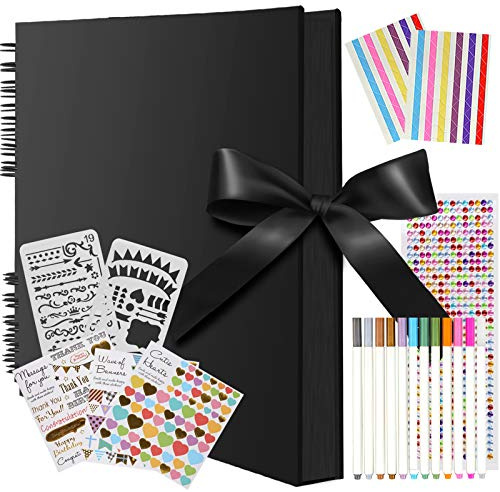 Large Scrap Book, Photo Album Scrapbook with 80 Pages Black Craft Paper
