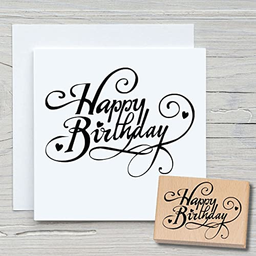 NEWSTAMPS Stempel Happy Birthday Motivstempel groß aus Holz & Gummi zum Karten basteln, Holzstempel, Geburtstag, Sprüche, Spruchstempel, Glückwunsch, Scrapbook, Textilstempel, Deko