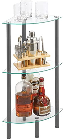 mDesign modernes Glasregal – stilvolles Eckregal aus Glas mit 3 Ebenen – Elegantes Ablageregal für Badezimmer, Büro oder Wohnzimmer – durchsichtig und dunkelgrau
