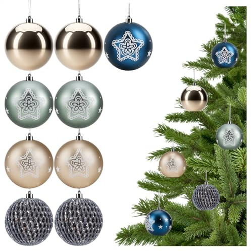 com-four® 9X Weihnachtskugeln, Christbaumkugeln bruchsicher aus Kunststoff | Baumschmuck für den Christbaum mit Anhänger