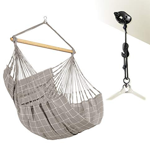 LA Siesta - Domingo Almond - wetterfester Hängesessel Komfortgröße + CasaMount Black - Vielseitige Befestigung