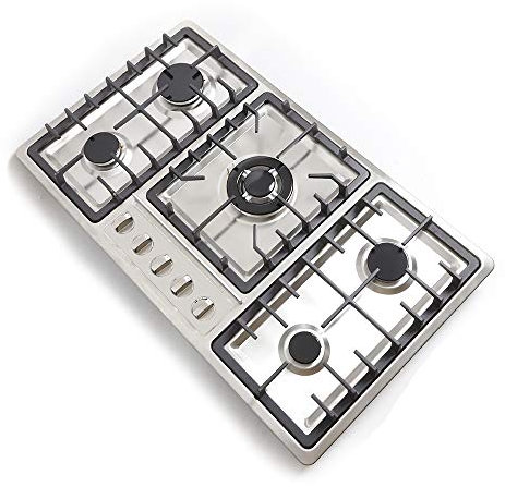 Cuisinière à gaz 86 cm, Ng/Lpg, 5 flammes, cuisinière à gaz en acier inoxydable, encastré