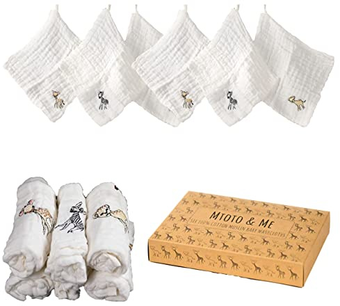 MTOTO & ME | 100 % bomull muslin baby tvättdukar (6-pack | vit | 30 x 30 cm)
