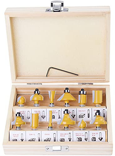 Faankiton 12 Stück Fräser Set, Oberfräsen Set, Fräser für Oberfräse 6.35mm Schaft Fräsersatz Profilfräser für Oberfräse Holzfräser, Nutfräser Profilfräser Oberfräser Set mit Schraubenschlüssel