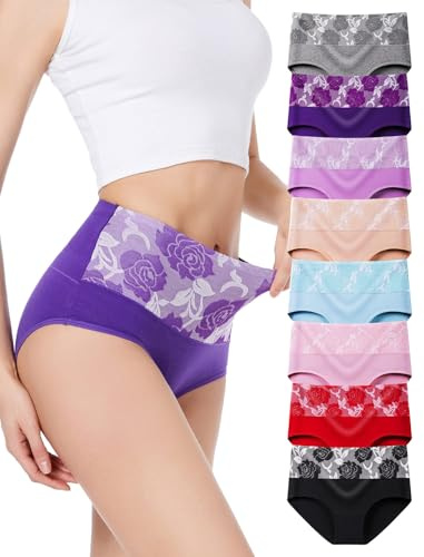 HAVVIS Unterhosen Damen Stretch Baumwolle Hohe Taille Slips Weich Atmungsaktiv Bequeme Unterwäsche Mehrpack
