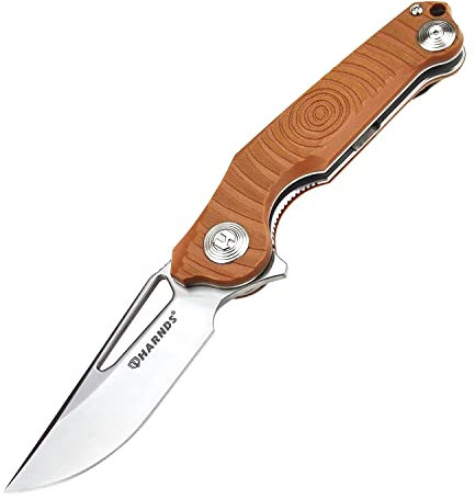 Harnds Time Scharfes Taschenmesser Einhandmesser Outdoor Survival Messer with 14C28N Klinge and G10 Griff (Braun)