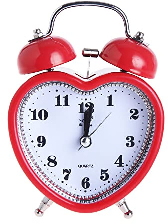 SHISEDECO 3 Inches Cute Twin Bell Loud Alarm Clock Silent Analog Quartz Nightlight Tableclock Battery Operated for Kids, Seniors, Heavy Sleepers, Decorations for Bedroom, Living Room (Red)
