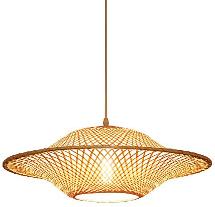 Lámpara colgante de ratán vintage china, candelabros de bambú con forma de platillo volante creativo, pantalla de lámpara colgante tejida a mano, accesorios de iluminación para sala de estar, salón de