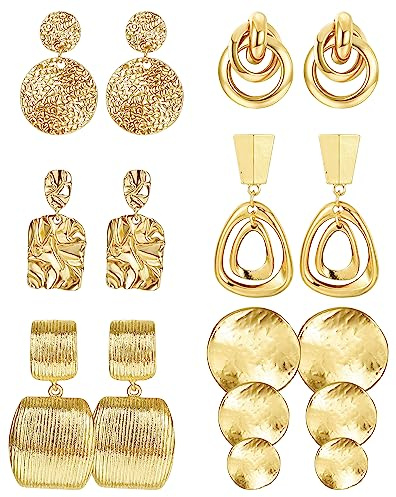 KALVICA 6 Pairs Clip Ohrringe Damen Große Ohrringe Hängend Legierung Silbrig Goldene Ohrringe Clip Ohrringe Mädchen Rotundität Rechteck Geometrische Statement Ohrringe Non Piercing