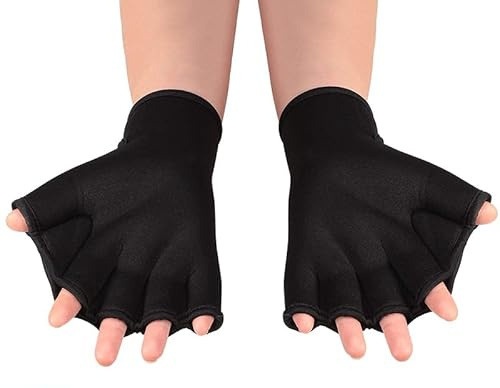 EHOTER Swim Gloves for Aquatic Fitness and Water Resistance Training - Webbed Neoprene Gloves for Swimming, Water Aerobics - Men, Women, Adult (M, Black)