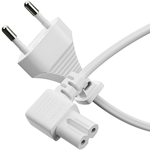 Sonero® Euro-Cavo di alimentazione, cavo di alimentazione per elettrodomestici, spina Euro a presa IEC 90° C7, 2,00 m, bianco