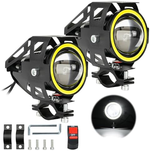 AUTOXBERT Motorcycle Led Headlight, 2PCS Motorcycle Spot Lights Auxiliary Fog Light for 12V 24V Motorcycles Motorbikes with High Low Beam