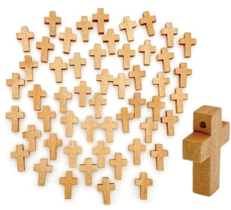 JZK 50x kleine Holzkreuze Anhänger für die Herstellung von Schmuck zum Selbermachen mit Loch, für die Herstellung von Halsketten Schlüsselanhängern, DIY Zubehör