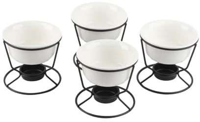 Kcgani 4Pcs Ceramic Butter Warmers for Seafood, 5oz Fondue Pot Set for Chocolate Butter Cheese, Ceramic Bowl for Food Crab Lobster, Suitable for Dishwasher Microwave Oven, Round