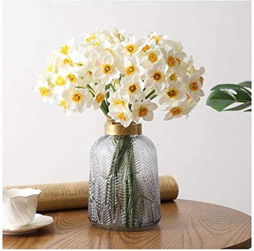 JOYHAZE künstliche Narzissen, 12-teilige Seide Narzisse Lange Stiel Blumen Sträuße für Home Party Garten Hochzeit Dekor, Blumenarrangements, Tisch Mittelstücke, weiß