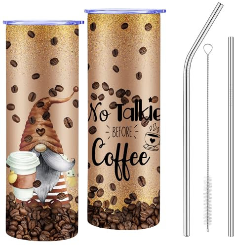 Havawish Gnome Coffee Tumbler 20oz Gnome Gifts for Women Glitter Cup Brown Tumbler with Lid and Straw Coffee Lovers Gift Insulated Travel Mugs for Christmas Birthday Holiday Gifts