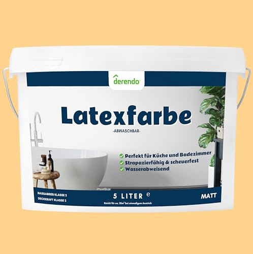 derendo Latexfarbe gelb honiggelb matt abwaschbar 5 Liter für Innen Küche Badezimmer streichen gelbe Wandfarbe hohe Deckkraft 5L