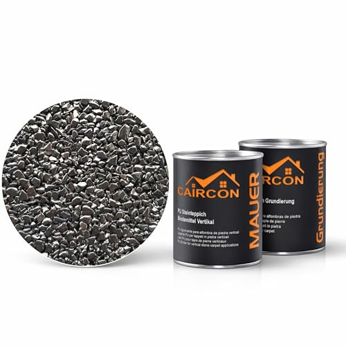 Steinteppich Set für Wand & Sockel 25 kg – inkl. Bindemittel & Grundierung – Marmorkies für Innen & Außen – für 2m² – Nero Ebano 1–4mm