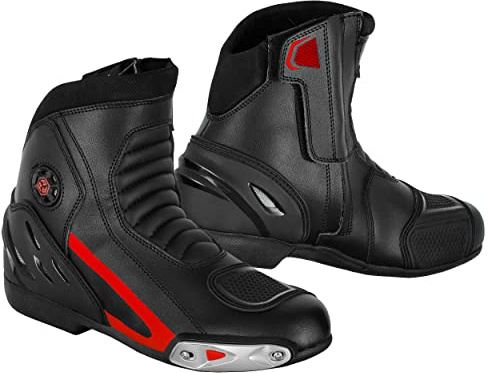 Vaster Moto Zapatos de moto de cuero para hombre, botas protectoras antideslizantes con soporte para el tobillo,CE Aprobado