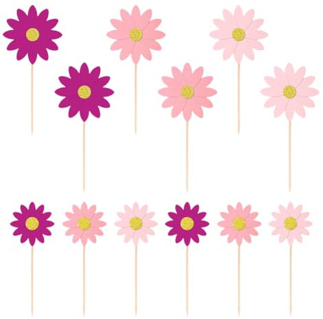 Cupcake-Aufsätze mit Gänseblümchen-Motiv, 24 Stück, für Cupcakes, Blumen, Zahnstocher, dekorative Cupcake-Stäbchen, Party, Essen, Babyparty, Kuchenaufsatz