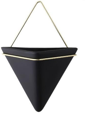 BURLOE Wand Pflanztopf Dreieckiger, Geometrischer Blumentopf Für Den Innenbereich Wandbehang Keramikvase Gartenbüro Moderne Innendekoration Wandvase,Schwarz,15cm