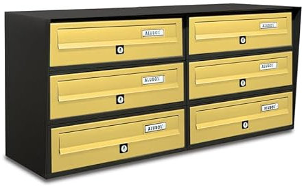 ALUBOX Buzones Comunitarios 6 Compartimentos Slim 37,8x77,5x30 cm de Chapa Galvanizada y Aluminio Buzón Exterior Comunitario con Sistema Antirrobo (Antracita Y Bronce)