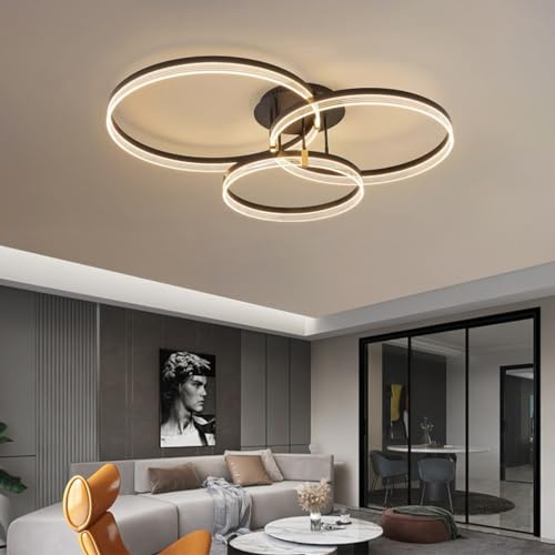 RuiRfh Moderne Wohnzimmer Deckenlampe Mit Fernbedienung Dimmbare Deckenbeleuchtung Hohe Helligkeit Acryl Lampenschirm 3 Ringe Schicke Aluminium Deckenleuchte Schlafzimmer Küche Restaurant Deckenlicht(