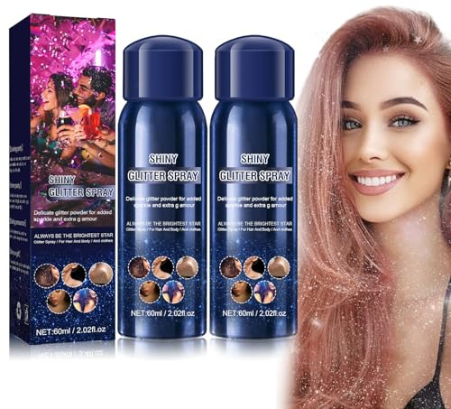 Shinybox 2 Pièces Spray Pailleté, 120ml Spray Paillette Cheveux et Corps, Body Glitter Spray, Paillettes Visage Paillette Cheveux pour Carnaval Halloween Noël Festival Fête D'anniversaire