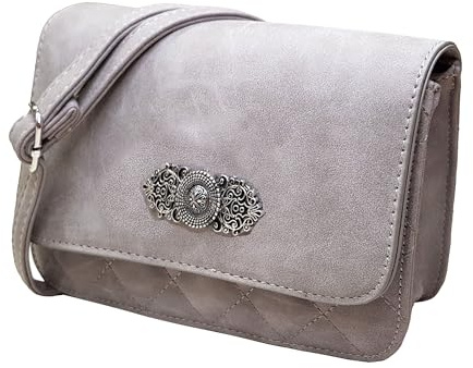 Moschen Bayern Trachtentasche Dirndltasche Damentasche Handtasche Umhängetasche Ledertasche - Grau Silber