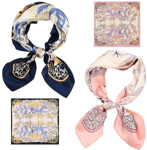 ZGDEIWGF foulard carré soie élégant 2 pièces imprimé rétro, doux et décoratif satin femme