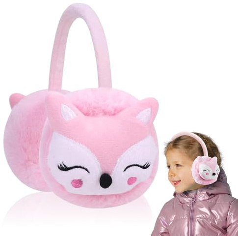 Cache-oreilles,Cache Oreille en Peluche pour Enfant Coupe-vent Couvre-Oreille de 3D Renard Mignon Earmuff Anti-froid pour Filles Garçon Protège Oreille Accessoire D'hiver Pour l'extérieur (Rose)