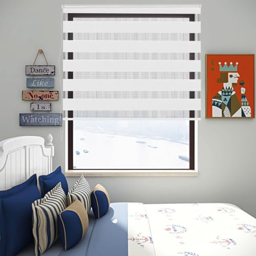 Doppelrollo Klemmfix Verdunkelung 30 x 250 cm Hitzeschutz Energiesparend Verdunkelung Rollos Sichtschutz Inkl. Montagematerial für Wohnzimmer Küche Büro, Weiß