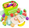 Kinderküche Zubehör Holz ab 1 Jahr | Montessori Spielzeug ab 1 2 3 Jahr | Obst Lebensmittel Holzspielzeug Spielküche Zubehör mit Klett | Küchenzubehör Kinder Holz Geschenk für Jungen Mädchen