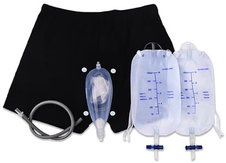HELINAZI Urinoir Portable réutilisable pour Homme, Sac de Collecte d'urine, cathéter Externe avec 2 Poches pour cathéter d'urine,S