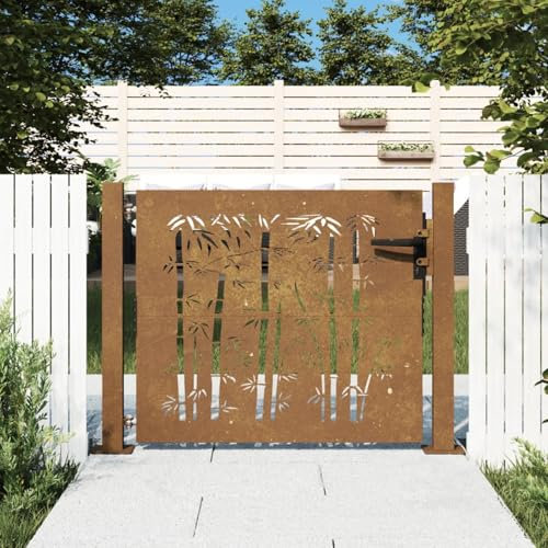 qohoio Gartentor 105x80 cm Zaunelemente GartentüRchen GartentüR Gartenzaun Gartentor Cortenstahl Bambus-Design