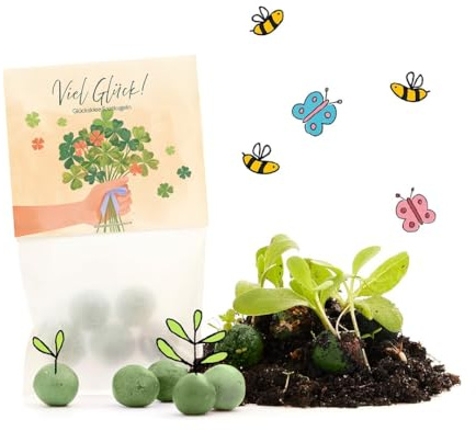 10 x Blumenmurmeln Kleestrauß | Geschenk & nachhaltiges Mitgebsel zu Silvester | Neujahrsgruß mit Klee-Saatgut für Freunde, Gäste & Kinder | Kleinigkeit als Tisch-deko & Glücksbringer