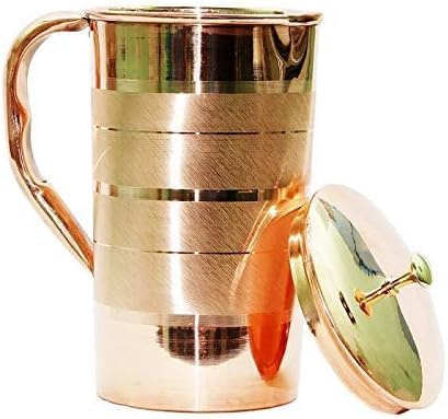 Pure Copper 2.5 Litre Water Jug Leak Proof Seam Less Silver Touch Design with (Pack of 1)