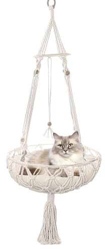 Cama columpio para gatos para dormir, cama columpio para gatos con ventana, hamaca para gatos de macramé - estantes de seguridad para gatos con junta tórica robusta en la parte superior para