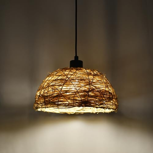 Rattan Hängelampe Boho, Bambus Pendelleuchte Esstisch 1 Flammig, ø27cm Geflochten Korb, Groß Deckenlampe Hängend E27 für Wohnzimmer, Schlafzimmer, Esszimmer, Flur, Küche