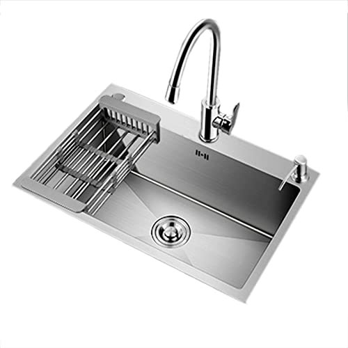 TMKDNNKG Évier de Cuisine en Argent à Une cuve Nano Évier de Travail Évier de Vaisselle en Acier Inoxydable Évier de Lavage à la Main Domestique Installation encastrable ou sous Plan (Couleur : Argen