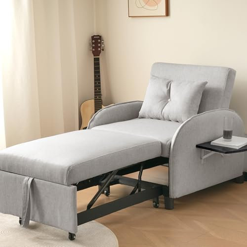 ANIROY 3-in-1 Schlafsofa, Schlafsessel mit Bettfunktion, Einzelbett Daybett Tagesbett Sofabett mit Klappbaren Teetischen für Wohnzimmer, Schlafzimmer, Gästezimmer (Hellgrau)