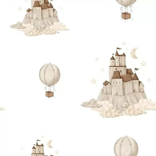 Kindertapete mit Schlössern und Luftballons, Beige-Braun, Vintage Muster, Dream Ocean 5