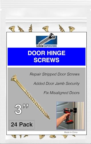 Polished Brass Finish Wood Screws 9 X 3 Inch – Extra Long Steel Door Hinge Screws - Door Security Screws - 24 Pack