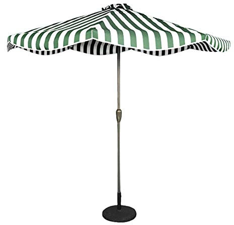 Parasol de Jardin 2,7 m avec manivelle, Parasol Compact pour Petits espaces extérieurs, terrasse, Balcon, 50+ (Couleur : rayé Vert et Blanc, Taille : 9 Pieds/2,7 m)