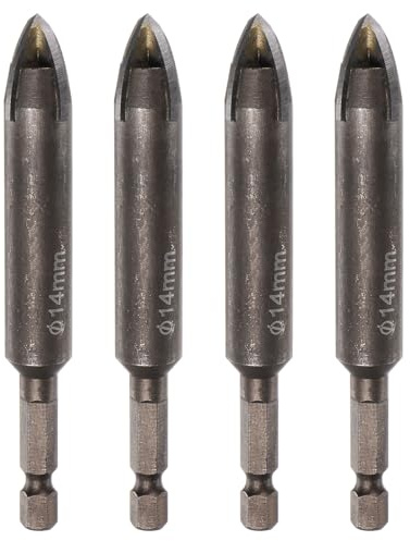 QUARKZMAN 4pcs Mèche De Maçonnerie En Titane, Mèches À Béton 14mm Mèche Pour Céramique Avec Tige Hexagonale 1/4 Longueur 87mm Pour Céramique Marbre Verre Béton Brique Plastique Bois