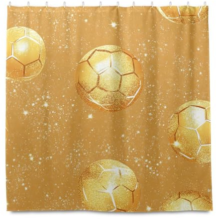 miaozhen 182 x 182 pollici Duty impermeabile tende bagno con gancio palla da calcio di Natale stampa oro tessuto poliestere lavabile standard tende fodere per camera doccia cortinas para el ba?o