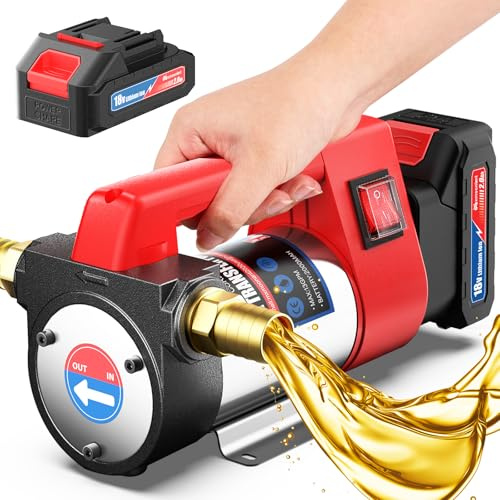 Mxmoonant Cordless Diesel Transfer Pump, 50LPM | Self-priming, 260W, 2×2000mAh, for diesel/kerosene