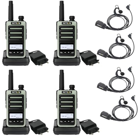 Retevis RB666S Professionelles Walkie-Talkie, Funkgerät mit Typ-C-Schnellladefunktion, Hochauflösendem Audio, LCD-Bildschirm, Tragbar, VOX und Ohrhörer für Büros (Schwarz, 2 Paar)