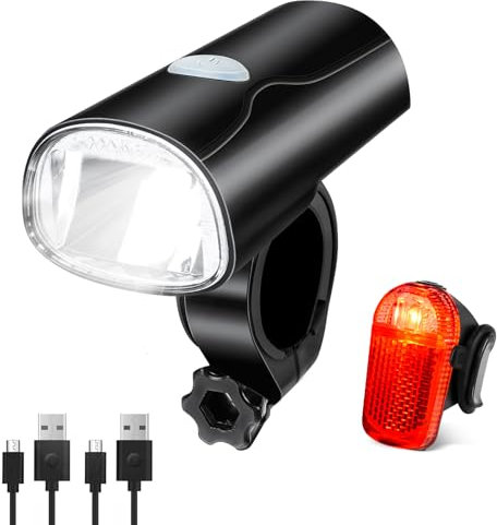 LED Fahrradlicht Set Fahrradlampe STVZO Zugelassen Fahrradbeleuchtung Fahrrad Licht USB-Aufladung und Wasserdicht, FahrradLicht Set mit Frontlichter und Rücklicht für Kinder und Erwachsene